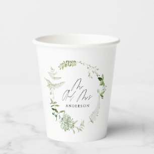 Green elegant modern botanical script wedding pape paper cups