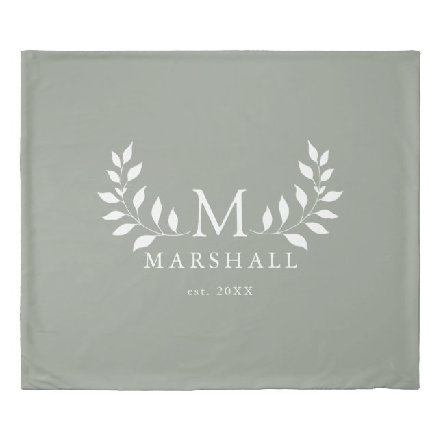 Green Elegant Modern Floral Monogram Family Name Duvet Cover (Front)