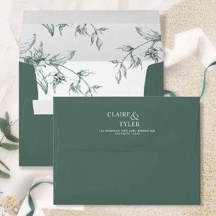 Green Elegant Modern Formal, Floral Wedding Envelope