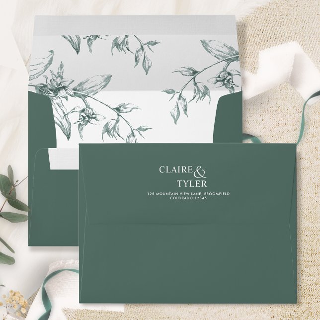 Green Elegant Modern Formal, Floral Wedding Envelope (Creator Uploaded)