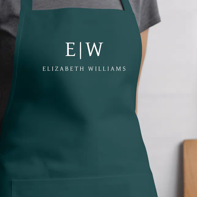 Green Elegant Modern Minimalist Monogram Name Apron
