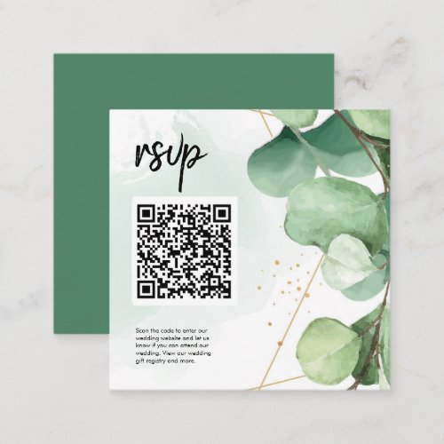 Green Elegant Modern Simple QR Code Wedding RSVP Enclosure Card