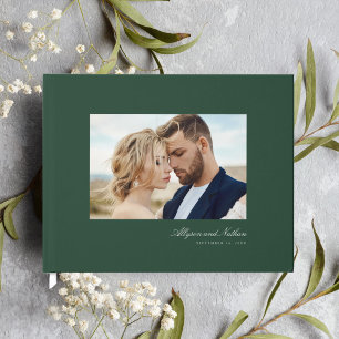 Green Elegant Modern Simple Script Photo Wedding Guest Book