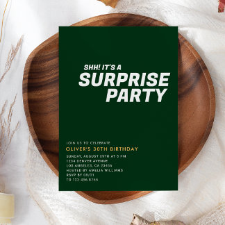 Green Elegant & Modern Surprise Birthday Party Invitation
