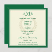Green Elegant Monogram Graduation Announcement (Front/Back)