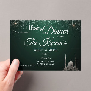 Green Elegant Mosque Ramadan Iftar Party  Acrylic Invitations