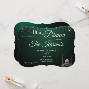 Green Elegant Mosque Ramadan Iftar Party Invitation