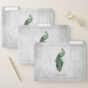 Green Elegant Peacock File Folder