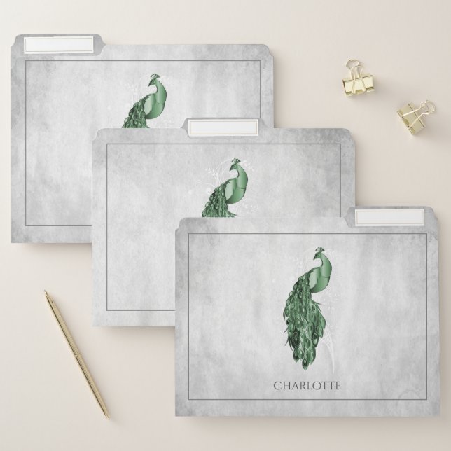 Green Elegant Peacock File Folder (Set)