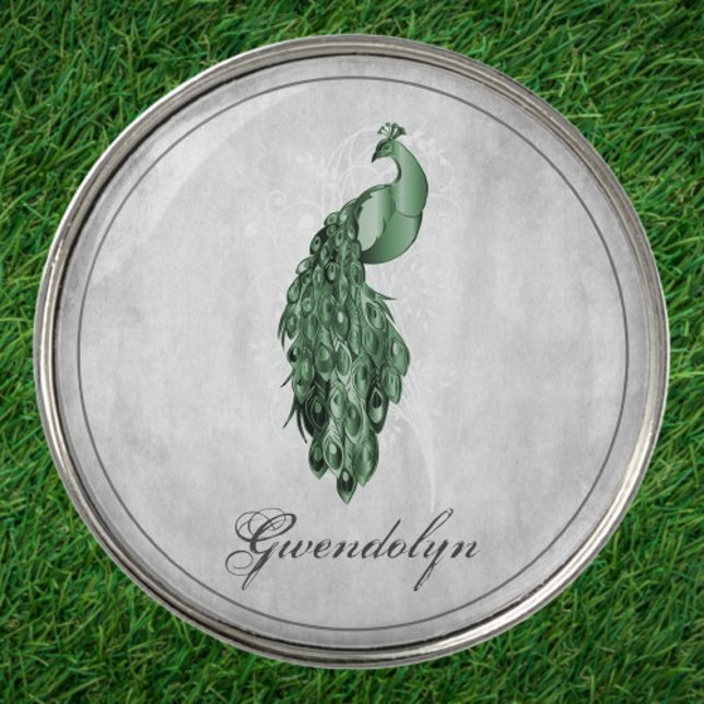 Green Elegant Peacock Golf Ball Marker (Green Elegant Peacock Personalized Golf Ball Marker)