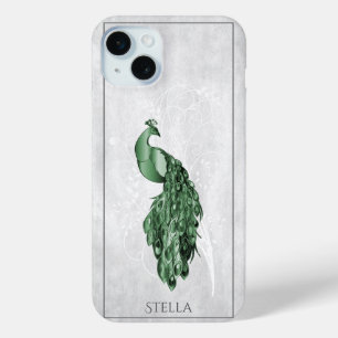 Green Elegant Peacock Personalized iPhone 15 Plus Case