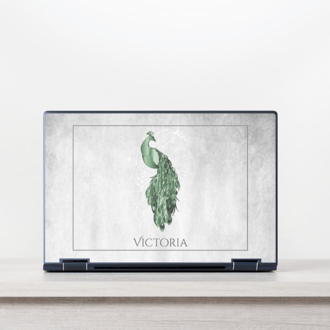 Green Elegant Peacock Personalized HP Laptop Skin (Front)