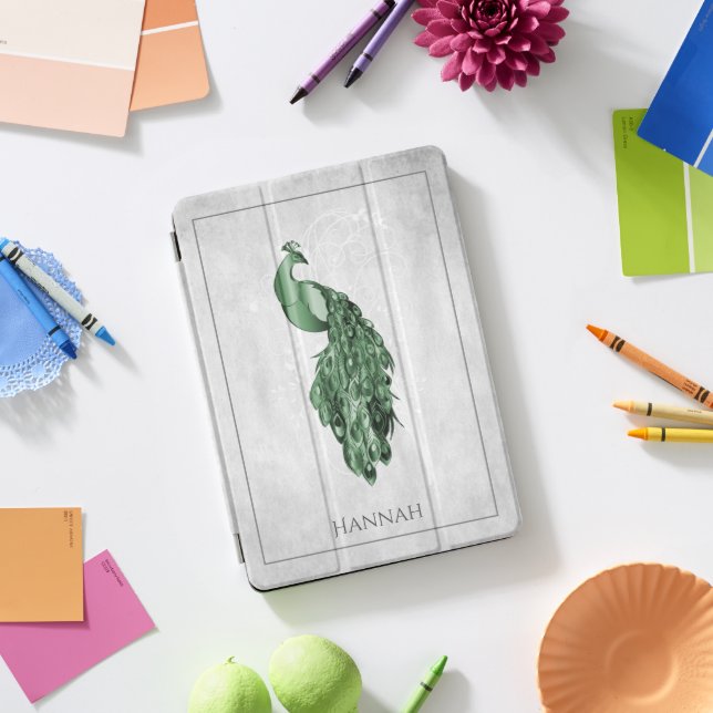 Green Elegant Peacock Personalized iPad Pro Cover (Desk)