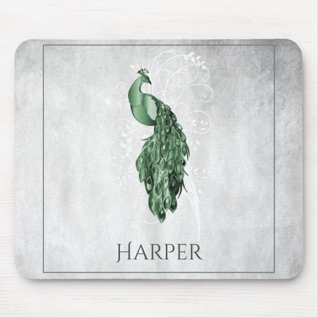Green Elegant Peacock Personalized Mouse Pad (Front)