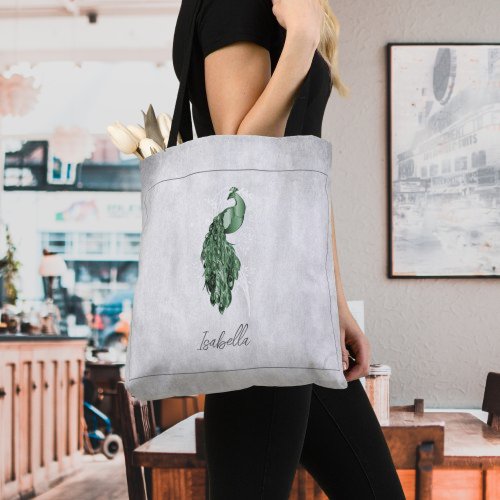 Green Elegant Peacock Personalized Tote Bag