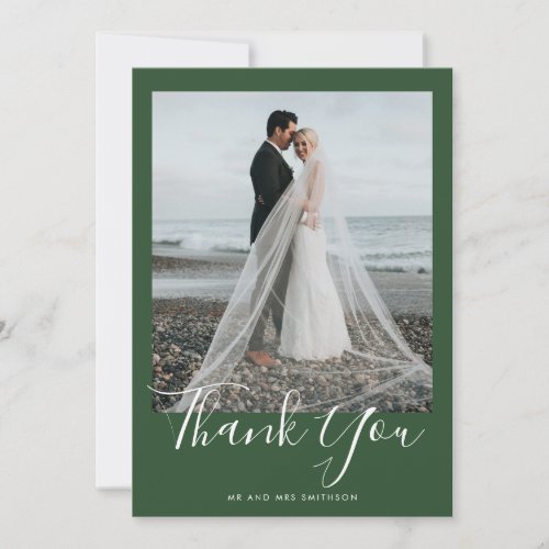 Green Elegant Photo Wedding Thank You Card