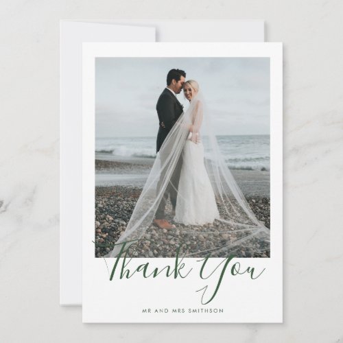 Green Elegant Photo Wedding Thank You Card