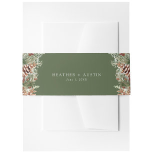Green Elegant Pine Invitation Belly Band