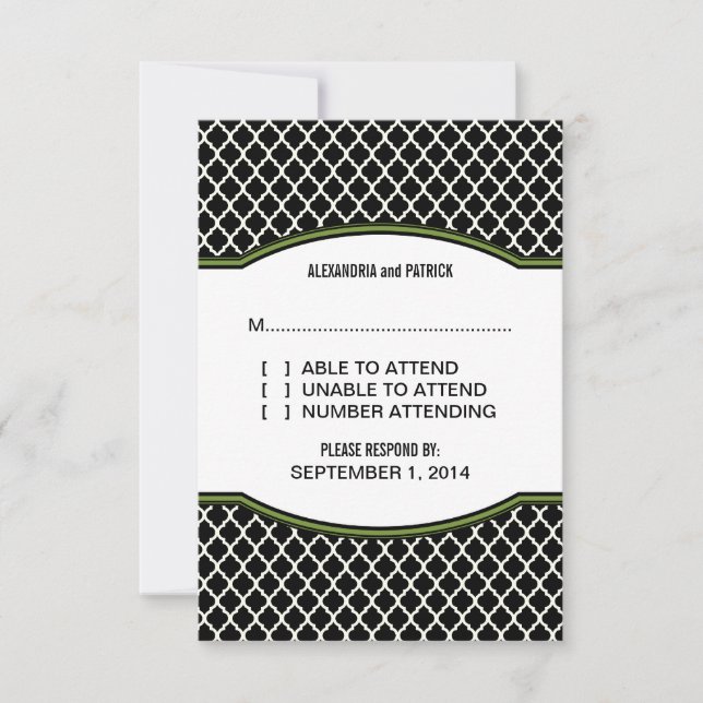 Green Elegant Quatrefoil Response Card (Front)