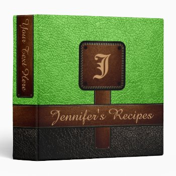 Green Elegant Recipe Leather Look 3 Ring Binder by NhanNgo at Zazzle