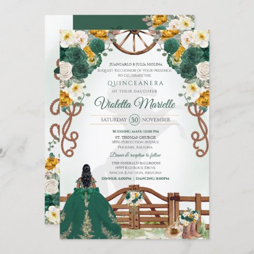 Green Elegant Rustic Western Charro Quinceanera Invitation