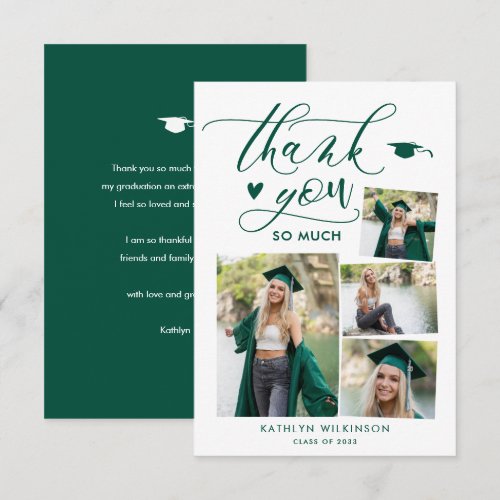 Green Elegant Script 4 Photo Collage Graduation