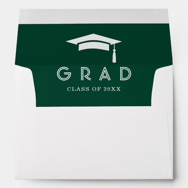 Green Elegant Script Graduation Cap Invitation Envelope (Back (Bottom))
