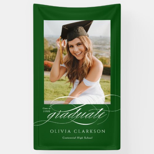 Green Elegant Script Graduation Photo Party Banner