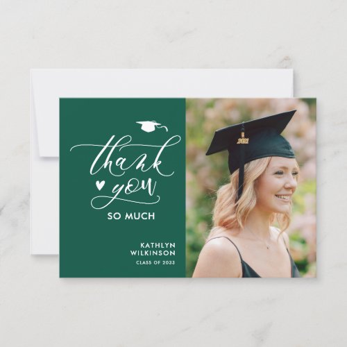 Green Elegant Script Graduation Thank You Card