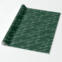 Sage Green Merry Christmas White Christmas Tree Wrapping Paper