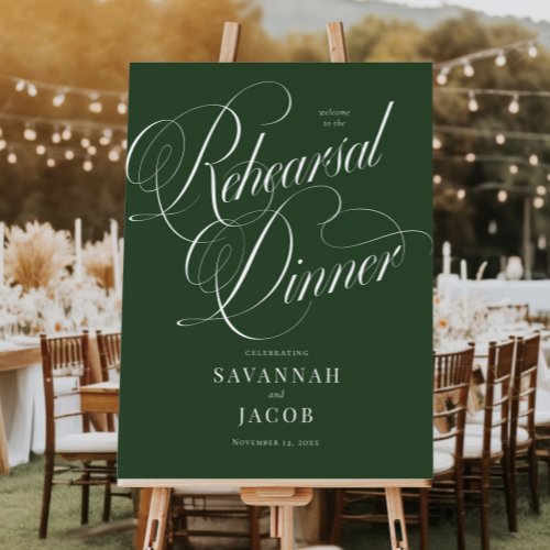 Green Elegant Script Rehearsal Dinner Welcome Sign