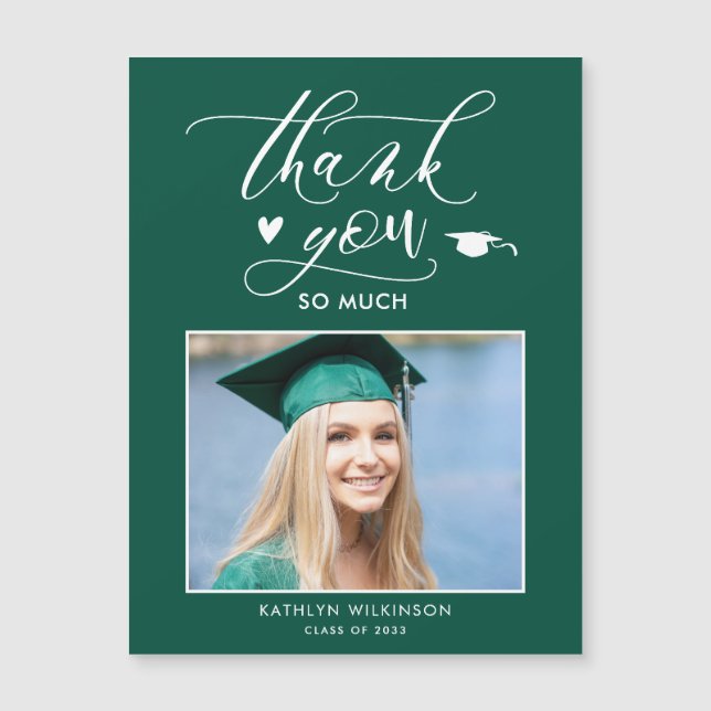 Green Elegant Script Simple Graduation Thank You (Front)