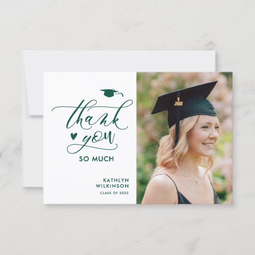 Green Elegant Script Simple Graduation Thank You Invitation