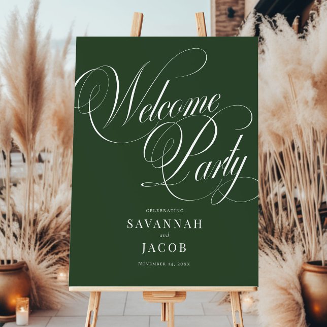 Green Elegant Script Welcome Party Sign (Creator Uploaded)
