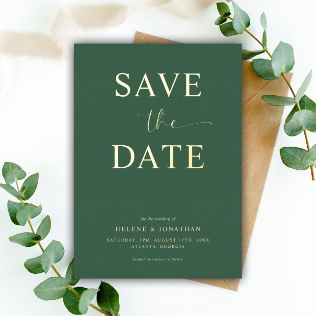 Green Elegant Simple Minimalist Save The Date Foil Invitation (Green Elegant Simple Minimalist Save The Date Foil Invitation)