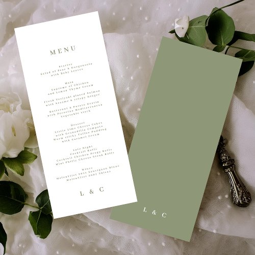 Green Elegant Simple Sage White Monogram Menu