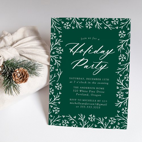 Green Elegant Snowflake Holiday Party Invitation