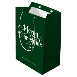 Green Elegant Trendy Retro Script Merry Christmas Medium Gift Bag
