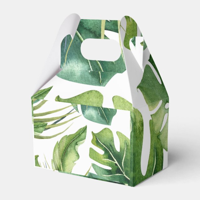 Green Elegant Tropical Summer Palm Leaves Chic Favor Boxes (Front Side)
