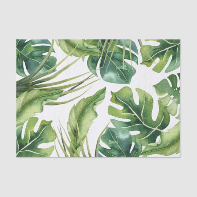 Green Elegant Tropical Summer Palm Leaves Chic Tissue Paper (Front)
