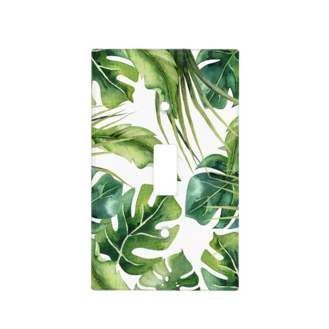 Green Elegant Tropical Summer Palm Leaves Light Switch Cover (Front)