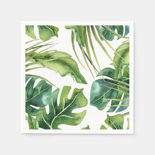 Green Elegant Tropical Summer Palm Leaves Wedding Napkins