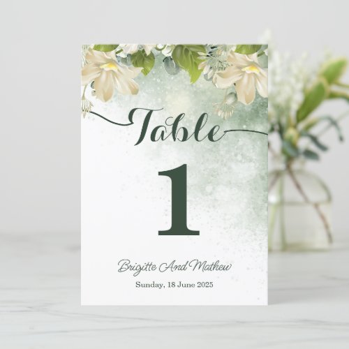 Green Elegant Wedding Table Number Card