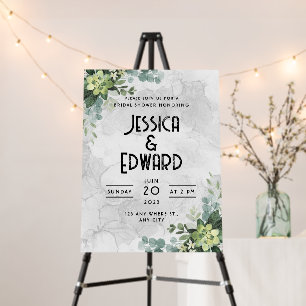 Green Elegant Wedding Watercolor Floral Minimal Foam Board
