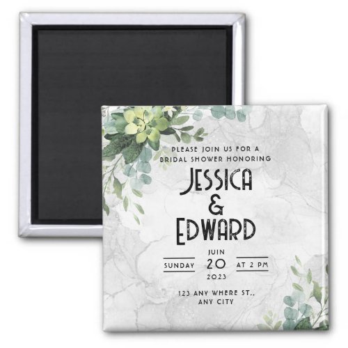 Green Elegant Wedding Watercolor Floral Minimal Magnet