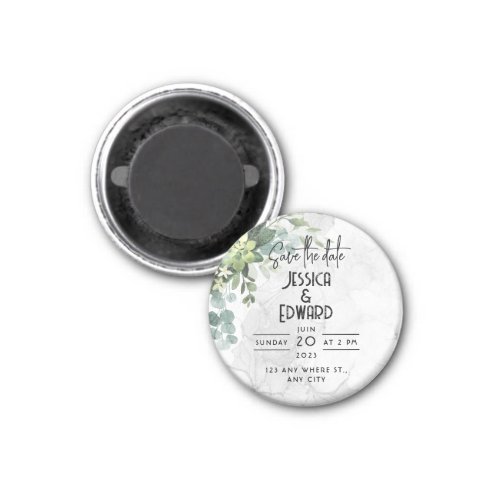 Green Elegant Wedding Watercolor Floral Minimal Magnet