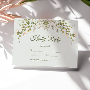 Green Elegant Wildflower Pastel Wedding RSVP Card