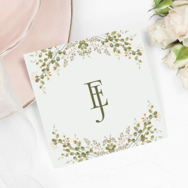 Green Elegant Wildflower Wedding  Napkins (Creator Uploaded)