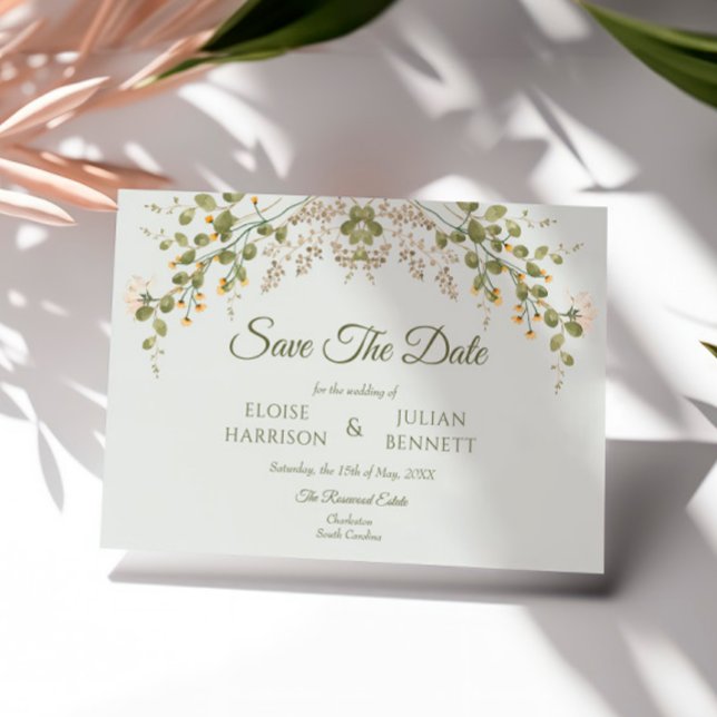 Green Elegant Wildflower Wedding Save The Date  (Creator Uploaded)