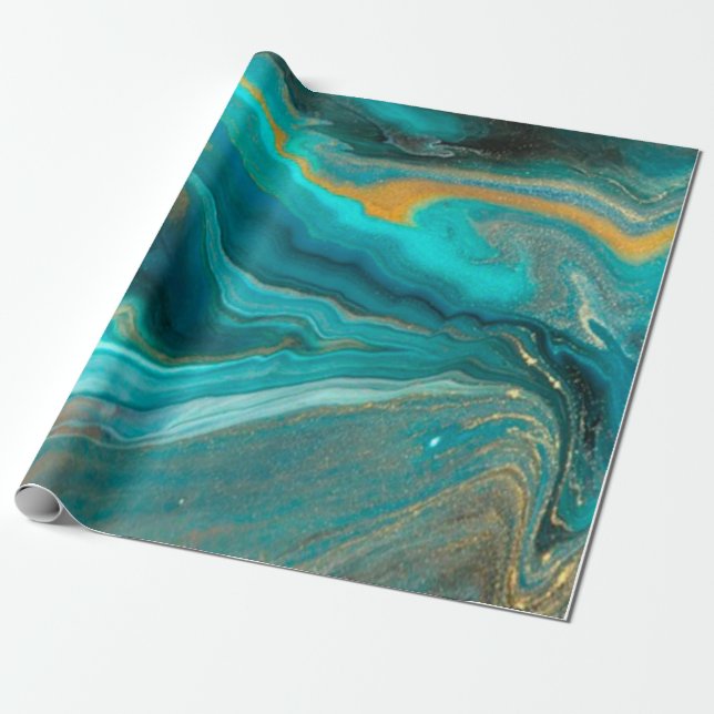 green elegante marble with gold lines wrapping paper (Unrolled)